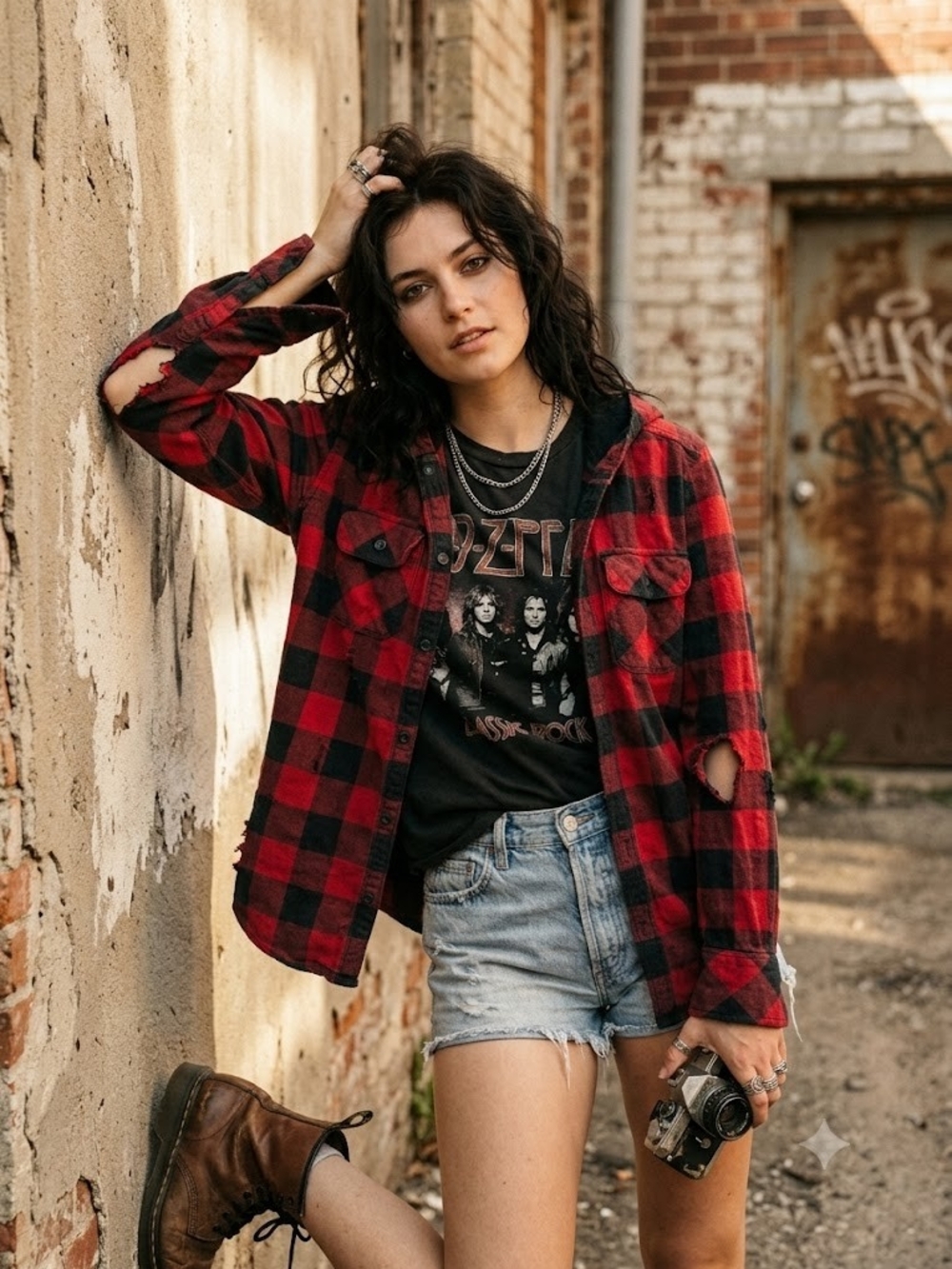 TNA Thrashed Hooded Buffalo Plaid Flannel Distressed Grunge Skater Shirt